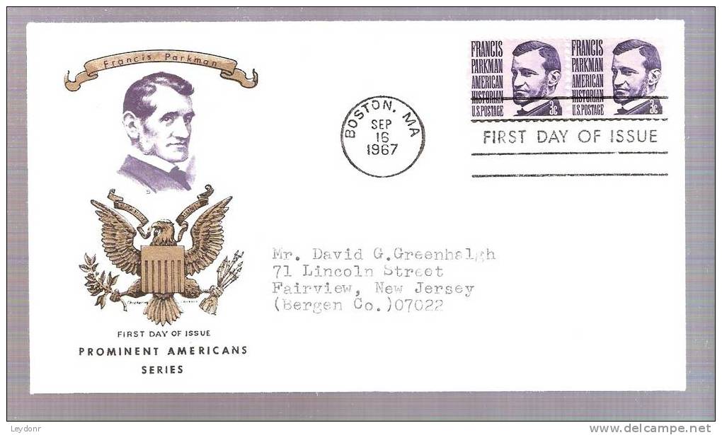 FDC Francis Parkman - Prominent American Series - Cover By Chickeing And Jackson 1967 - Scott 1281 - 1961-1970