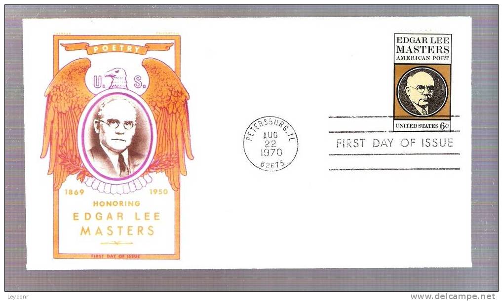 FDC Edgar Lee Masters - American Poet - Cover By Chickering And Jackson - Scott # 1405 - 1961-1970