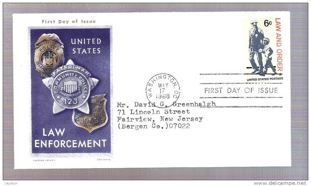 FDC Law And Order - Law Enforcement - Cover By Jackson And Chickering - 1968 Scott # 1343 - 1961-1970