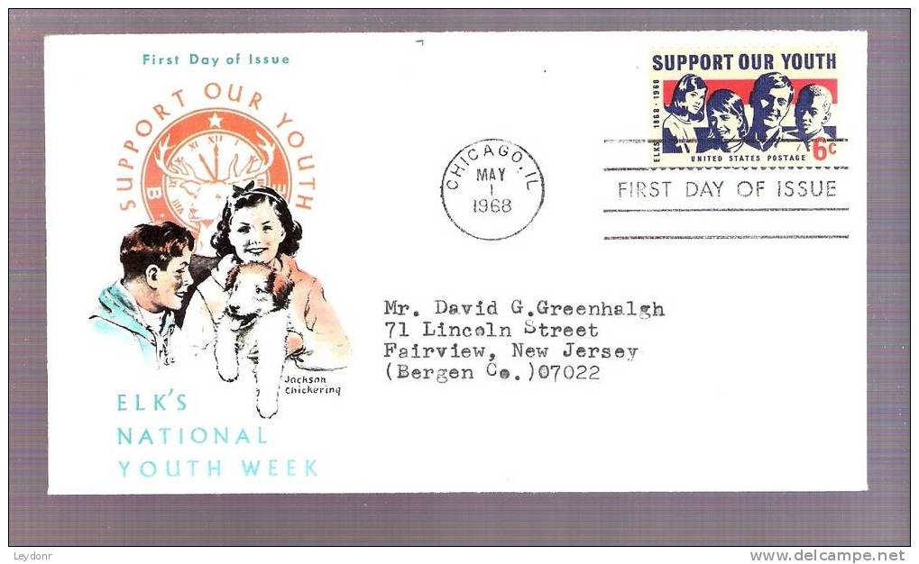 FDC Support Our Youth - The Elks 1968 - Scott 1342 - Cover By Jackson And Chickering - 1961-1970