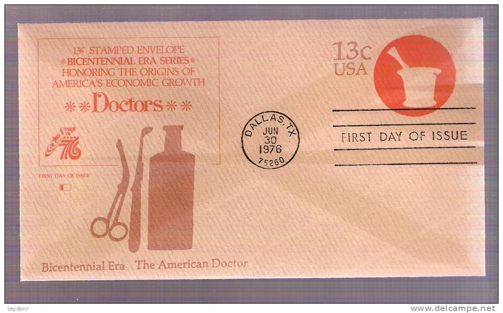 FDC The American Doctor - Mortar - 1976 - Stamped Envelop - Scott U574 - 1971-1980