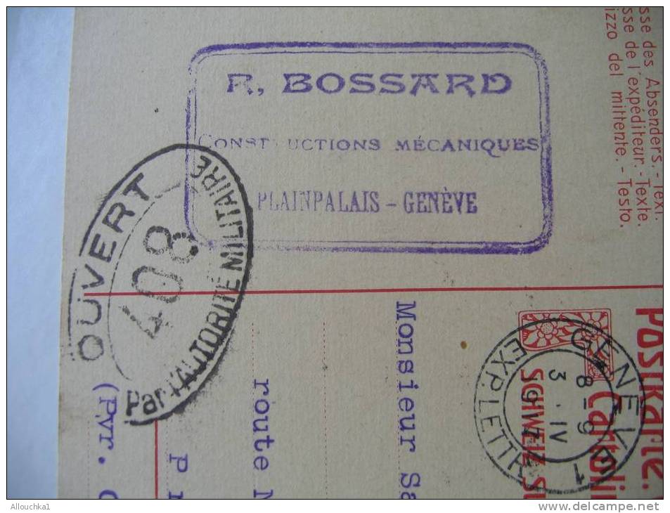 MARCOPHILIE LETTRE ENTIER POSTAUX-DE SUISSE- GENEVE-CENSURE - OUVERT PAR - : 3-04-1917  POUR PRADES P.O. 66  FRANCE - Interi Postali