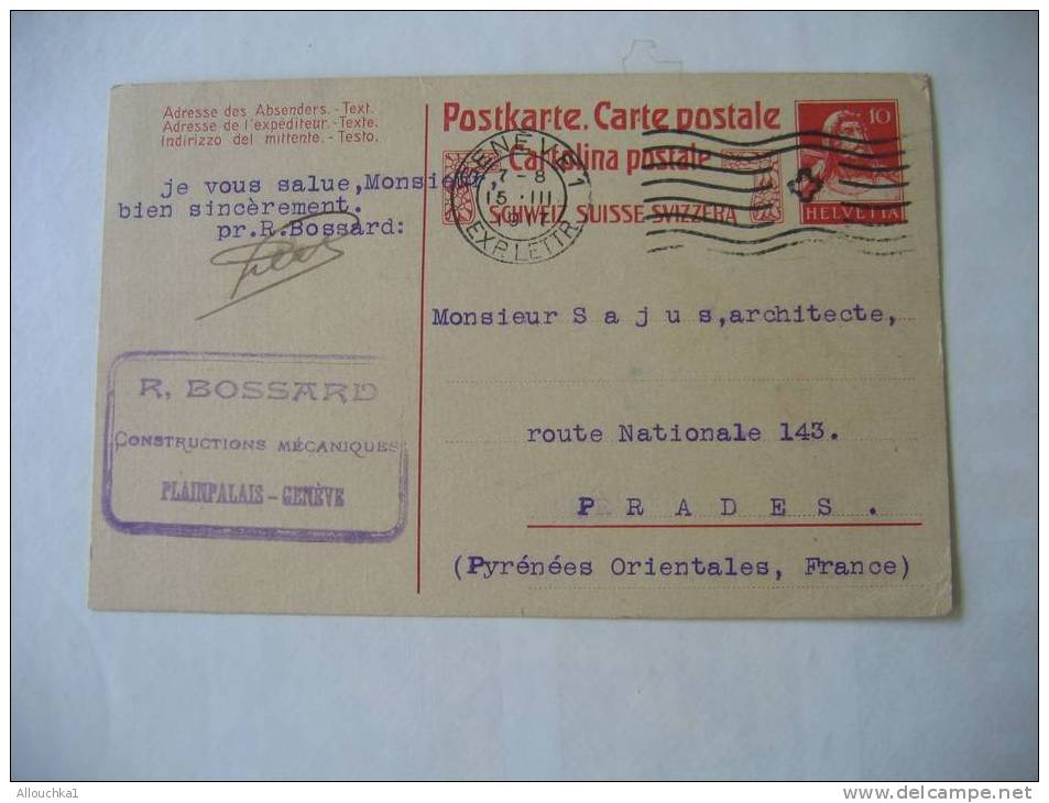 MARCOPHILIE LETTRE ENTIER POSTAUX-DE SUISSE- GENEVE-CENSURE - OUVERT PAR - : 15-03-1917  POUR PRADES P.O. 66  FRANCE - Interi Postali