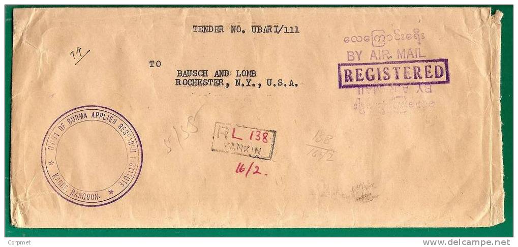 BURMA - VF 1959 Profuse Franking REGISTERED AIR MAIL COVER From YANKIN To NEW YORK-Union Of Burma Air Mail Violet Cancel - Birmania (...-1947)