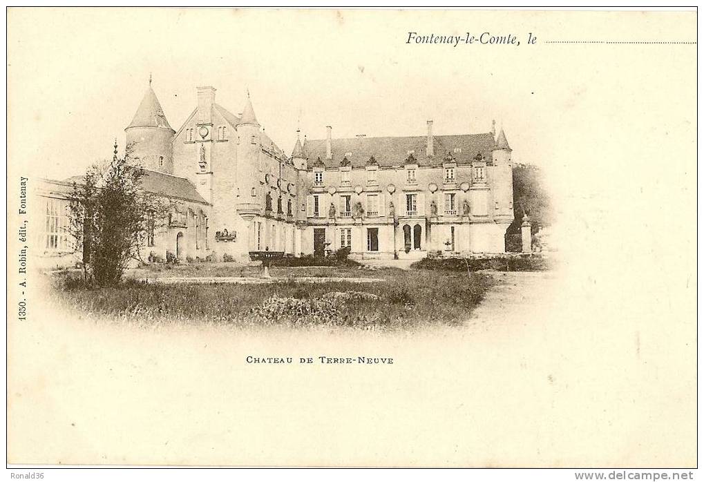 CP 85 FONTENAY LE COMTE Chateau De Terre Neuve ( Type De Cp 1900 Nuagée) Batiment Parc - Fontenay Le Comte