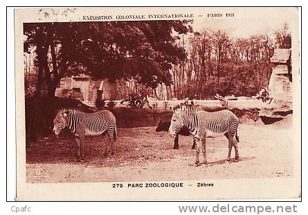 CPA PARC ZOOLOGIQUE PARIS 1931 - ZEBRES -expo Coloniale - Zebre