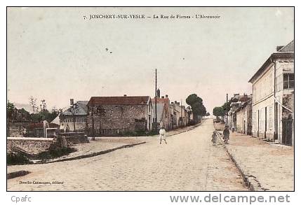 CPA JONCHERY SUR VESLE - LA RUE DE FISMES - L'ABREUVOIR - Jonchery-sur-Vesle