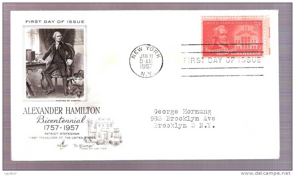 FDC Alexander Hamilton Bicentennial 1957 - Scott # 1086 - 1951-1960