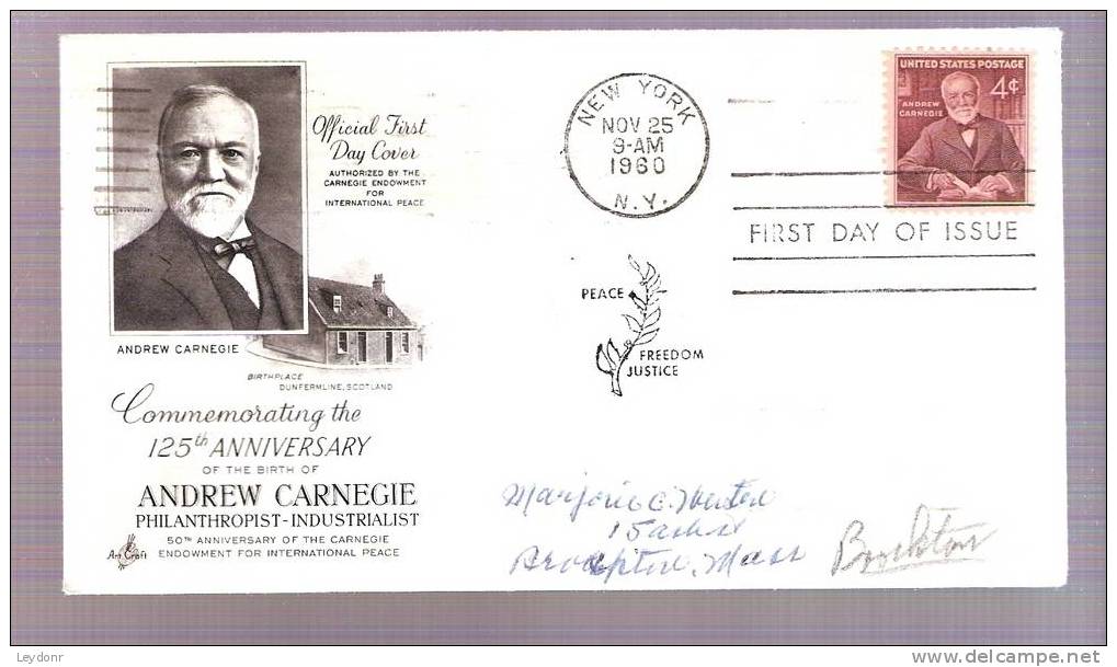 FDC Andrew Carnegie - Philanthropist - Industrialist 1960 - Scott 1171 - 1951-1960