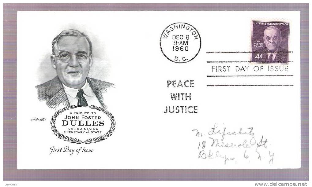 FDC John Foster Dulles 1960 - Scott # 1172 - 1951-1960