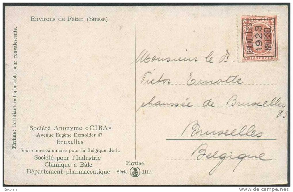 3 C. Brun-rouge HOUYOUX Surcharge Typo BRUXELLE 1923 BRUSSEL S/C.V. - TB - 3590 - Typo Precancels 1922-31 (Houyoux)