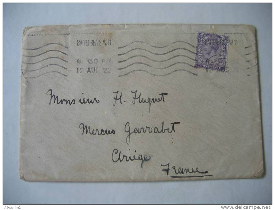 MARCOPHILIE  LETTRE: BATTERSEAS W.11 -ROYAUME UNI :POUR MERENS GARABIT ARIEGE 09: FRANCE 1922 - Postmark Collection