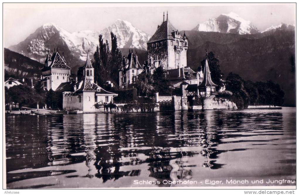 CPSM Format CPA Carte Postale SUISSE - Schloss Oberhofen (Thunersee) Eiger, Monch, Jungfrau -  REAL PHOTO TBE - Oberhofen Am Thunersee