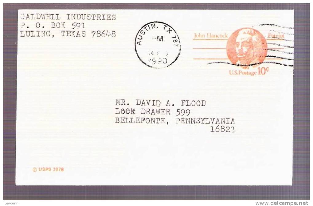 Postal Card - John Hancock - Scott # UX75 - 1961-80