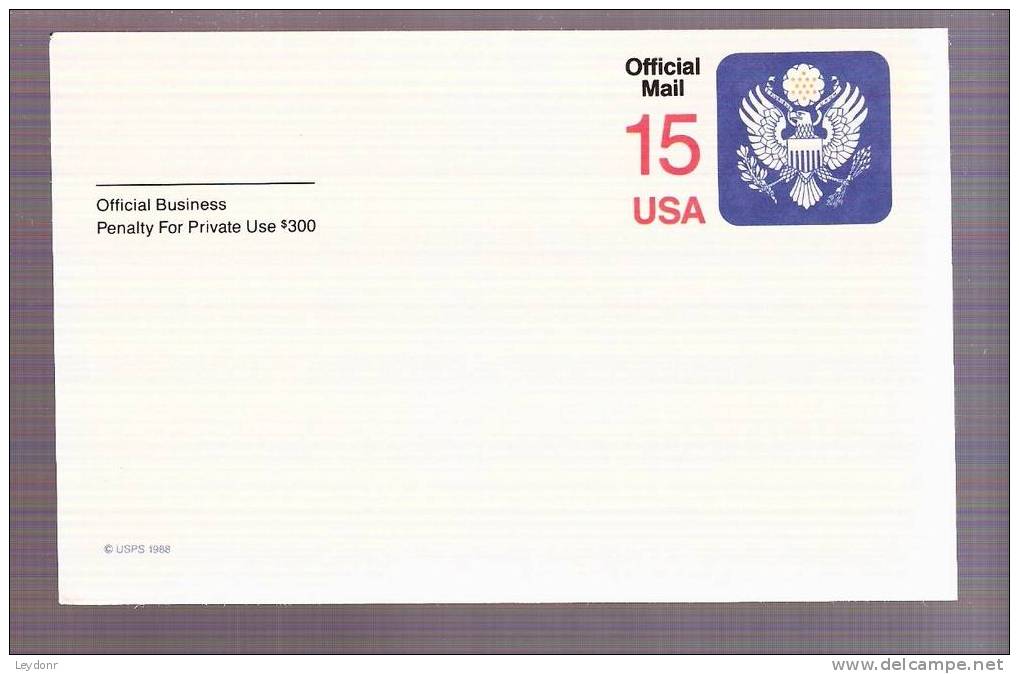 Postal Card - Official Mail 15 Cent 1988 - Scott UZ4 - Oficial