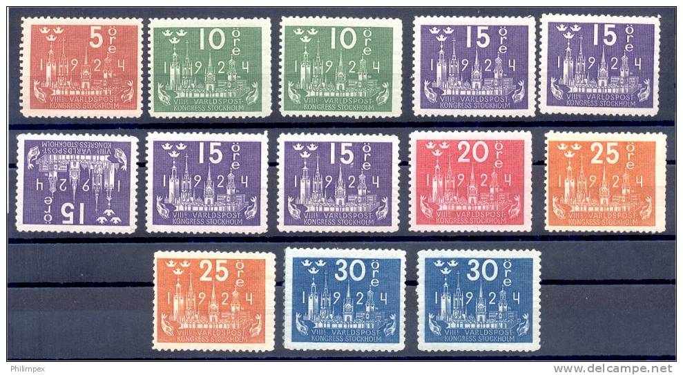 SWEDEN - POSTAL CONGRES 1924, GROUP, MOSTLY NEVER HINGED **/* - Nuevos