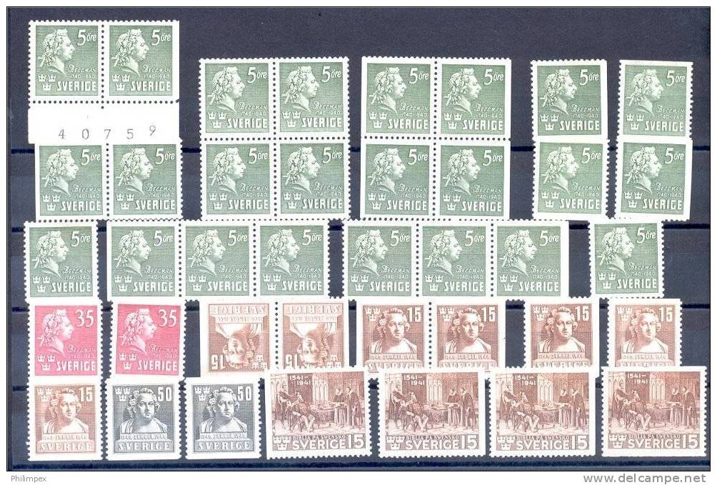 SWEDEN, 1940-41. NEVER HINGED GROUP ** - Unused Stamps