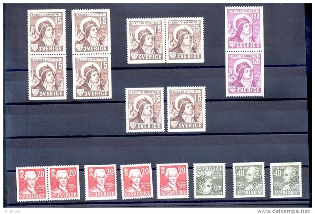 SWEDEN, GROUP ST. BRIGITTA + TESSIN 1941-1942, MOSTLY NEVER HINGED - Unused Stamps