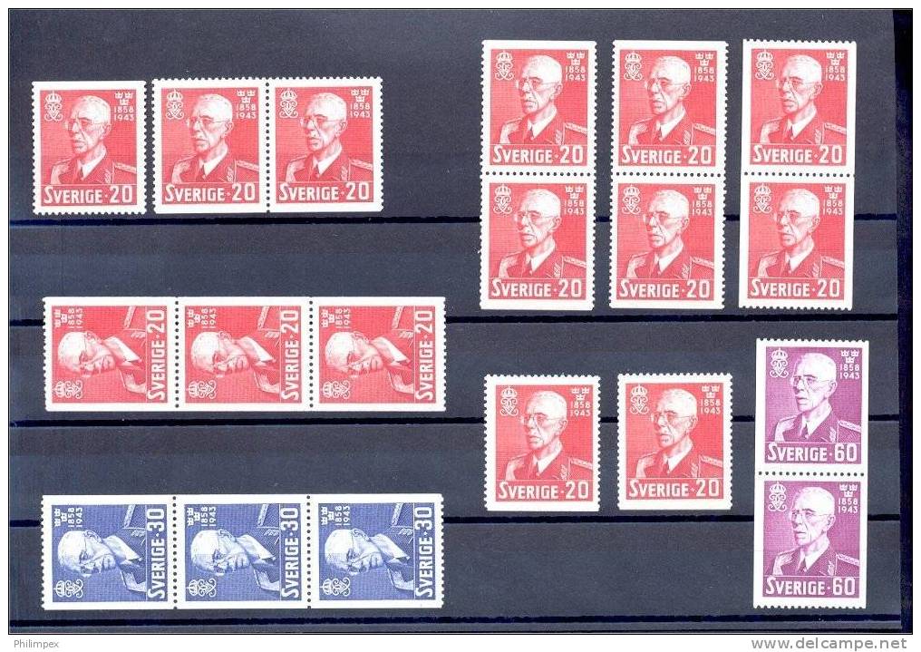 SWEDEN, KING´S 85th ANNIVERSARY, 1943, NEVER HINGED GROUP - Unused Stamps