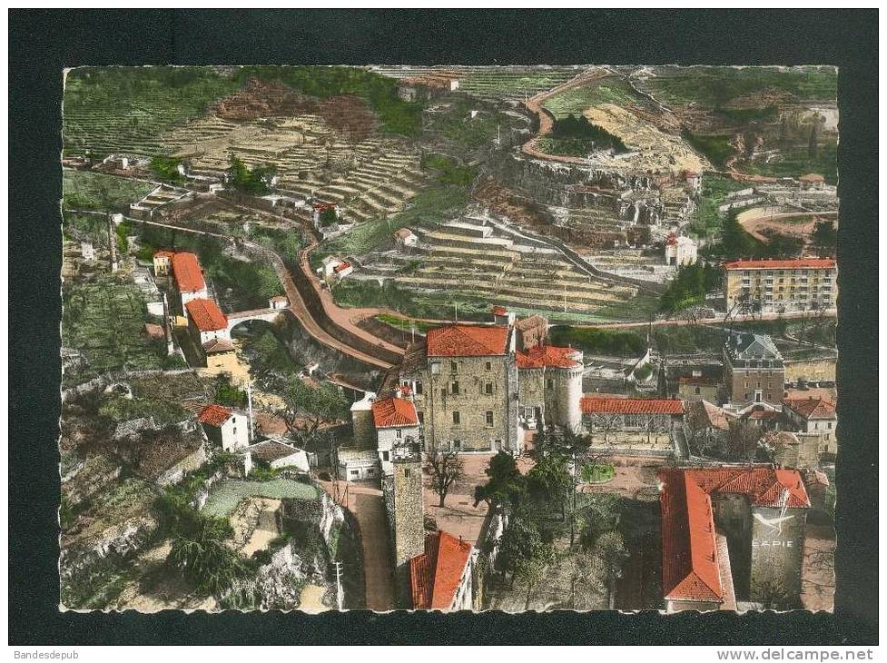 CPSM - Largentière (Ardèche 07) - Vue Aérienne - Château H.L.M. Usines ( Usine Quartier Bloc HLM LAPIE 4) - Largentiere