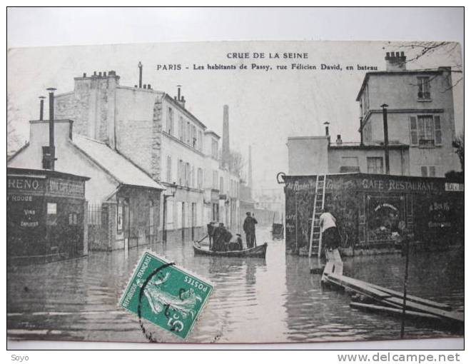 Inondations Paris 1910 Passy Rue Felicien David - Inondations