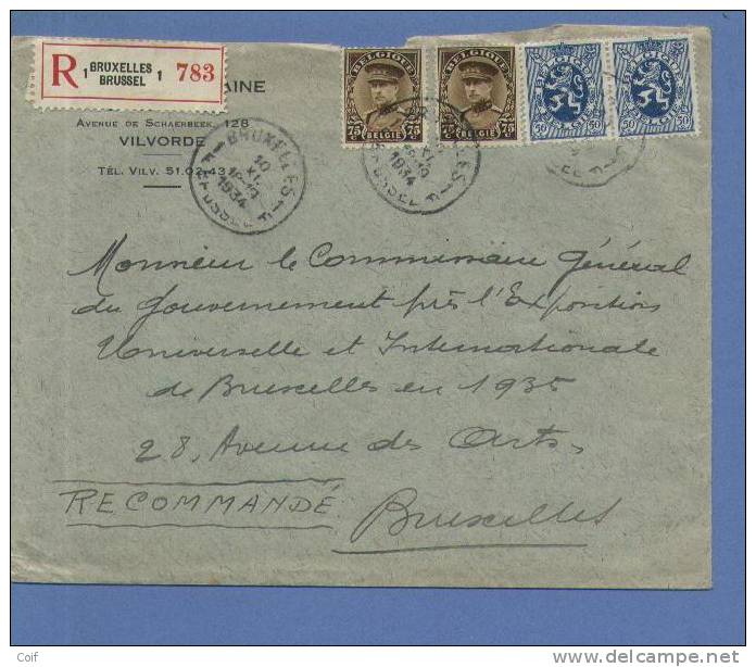 285+341op Aangetekende Brief Met Stempel BRUSSEL 1 - 1931-1934 Kepi
