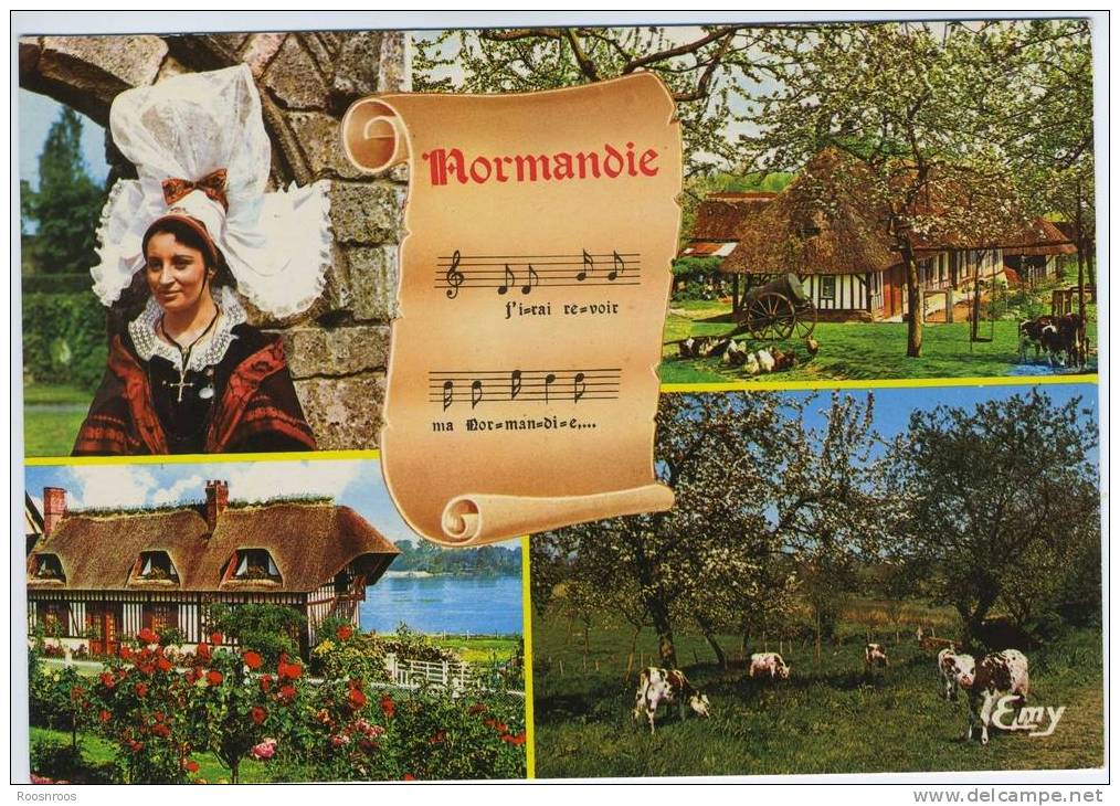 CP  NORMANDIE MULTIVUES - COIFFE CHAUMIERE FOLKLORE CHANSON - Haute-Normandie