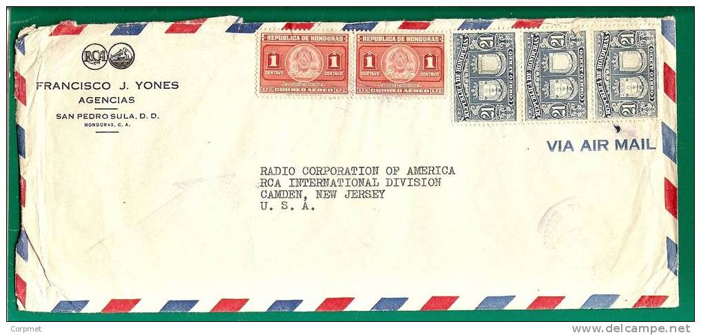 HONDURAS - VF 1948 COVER - SAN PEDRO SULA To CAMDEN, Yvert # A 151 (x3) + A146 (x2) - Honduras