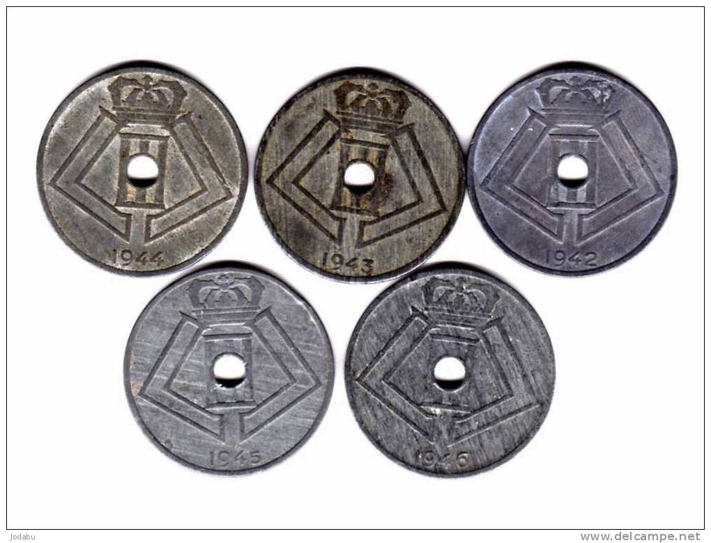 5 Piéces De 25 Centimes 1942-1943-1944-1945-1946  Belgique - 25 Cent