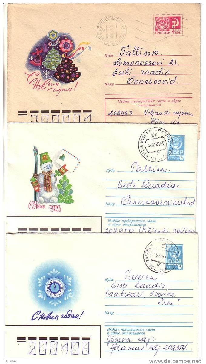 THREE GOOD USSR / RUSSIA Postal Cover´s - Happy New Year - Nouvel An