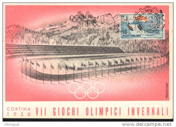 Jeux Olympiques 1956  Cortina  Bobsleigh  Sur Carte Officielle - Hiver 1956: Cortina D'Ampezzo