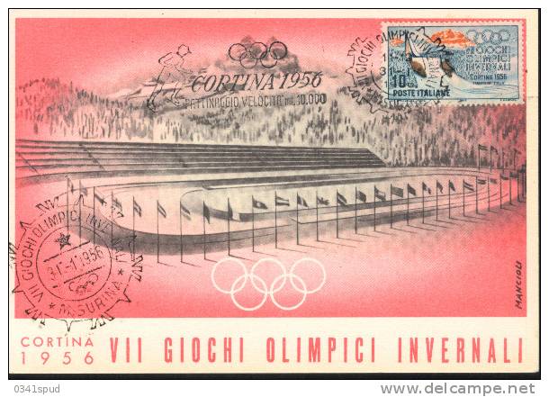 Jeux Olympiques 1956  Cortina  Patinage Sur Glace  Ice Skating Pattinaggio Su Ghiaccio Sur Carte Officielle - Winter 1956: Cortina D'Ampezzo