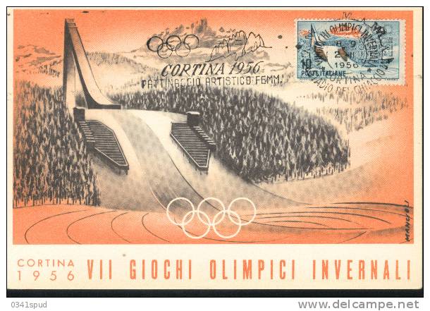 Jeux Olympiques 1956 1956  Cortina Patinage Sur Glace Ice Skating Pattinaggio Su Ghiaccio Sur Carte Officielle - Hiver 1956: Cortina D'Ampezzo