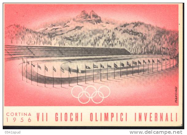 Jeux Olympiques 1956  Cortina Boblet Sur Carte Officielle - Hiver 1956: Cortina D'Ampezzo