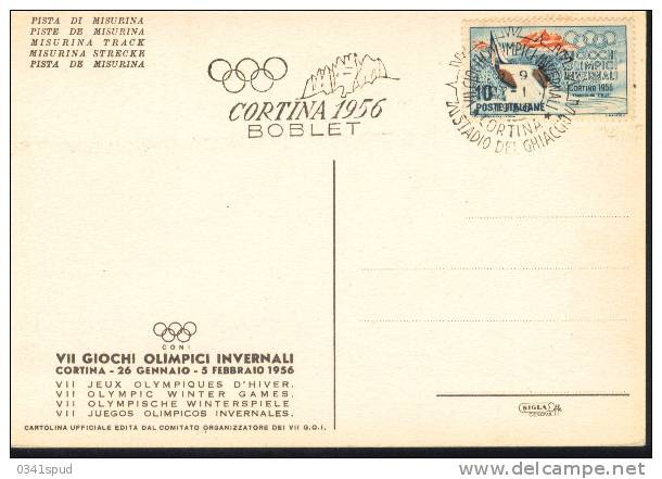 Jeux Olympiques 1956  Cortina Boblet Sur Carte Officielle - Inverno1956: Cortina D'Ampezzo