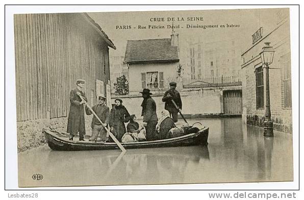 CPA 75.-PARIS 16e.-Rue Félicien David.-Déménagement En Bateau.-CRUE DE LA SEINE 1910.-Inondations.-MOD 263 - Paris (16)