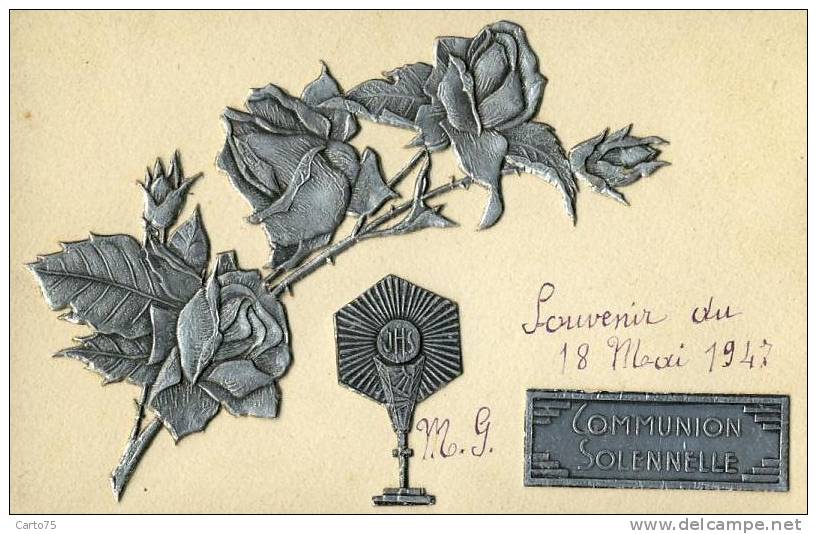 Carte Avec Découpis Aluminium - Communion Solennelle - Religion - Rose - Other & Unclassified