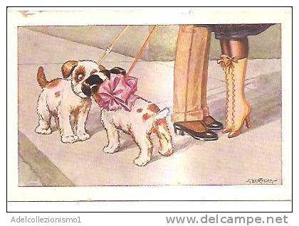 9123) Cartolina Con Cani E Coppia-il Bacio-firmata  A. Bertiglia-nuova - Bertiglia, A.