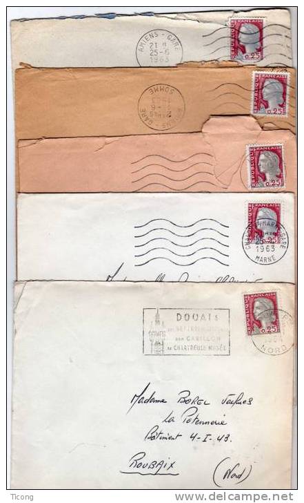 10 ENVELOPPES ENTIERES 0,25 FRS MARIANNES DE DECARIS ( Pour étude ) - 1961-....