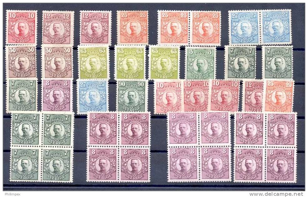 SWEDEN, GROUP ISSUE GUSTAF V, 1911-1919, ALL NEVER HINGED **! - Neufs