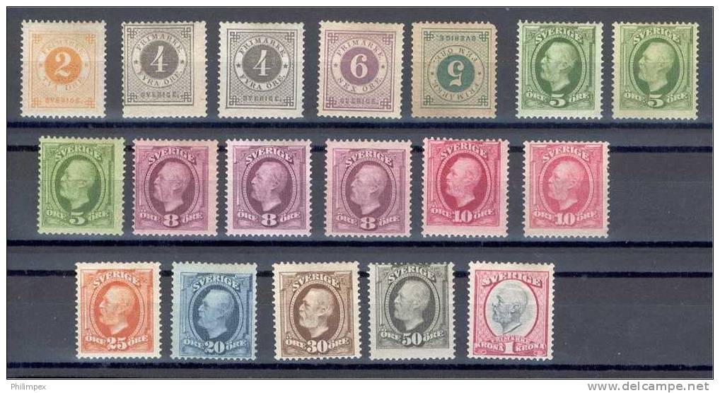 SWEDEN, NICE GROUP ISSUE OSKAR II 1891 LIGHT HINGED - Unused Stamps