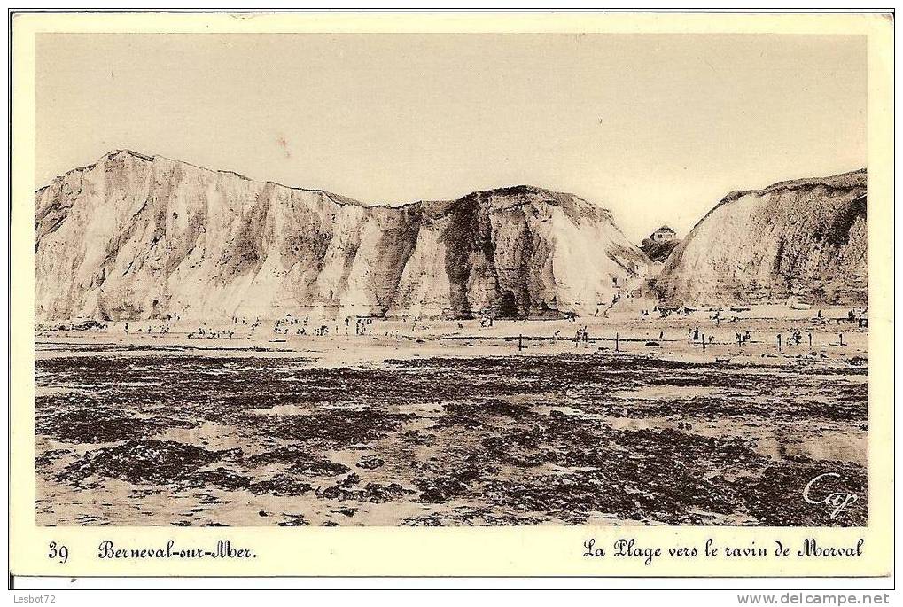 Cpsm De 1948, Berneval-sur-Mer (S.-Mme.), La Plage Vers Le Ravin De Morval, Très Bien Animée - Berneval