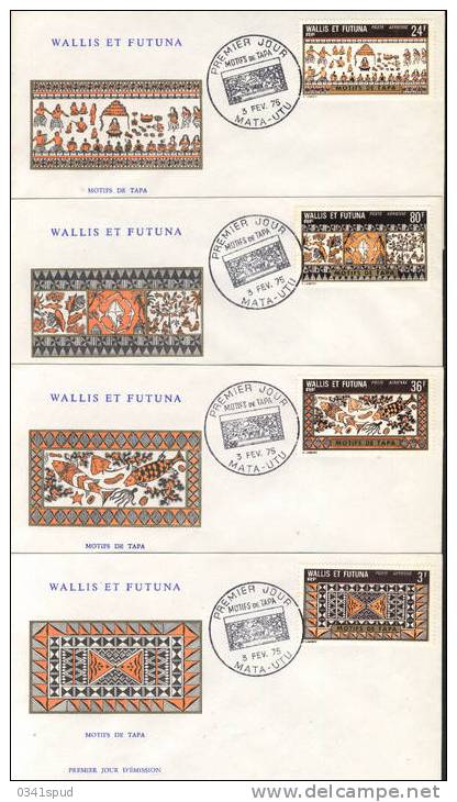 1975 Wallis Et Futuna FDC  Motifs De Tapa Sur 4 Enveloppes - FDC