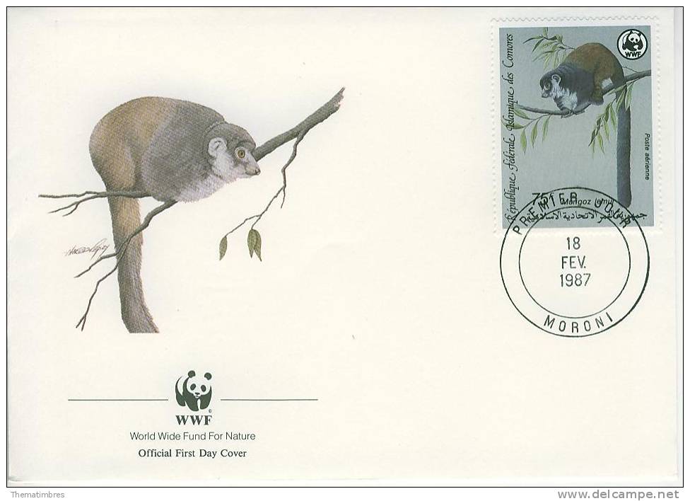 W0824 Lemur Mongoz Comores 1987 FDC Premier Jour WWF - Apen