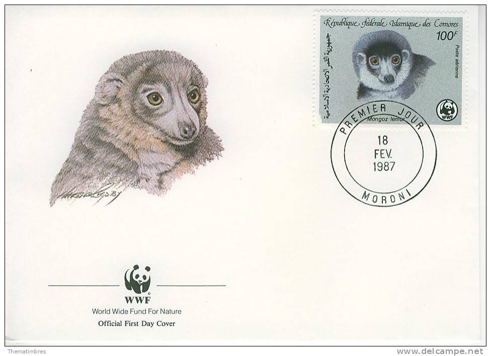 W0825 Lemur Mongoz Comores 1987 FDC Premier Jour WWF - Apen