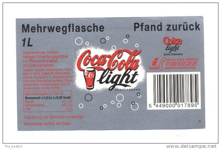 Etiquette    Coca Cola  Light   1 L - Other & Unclassified