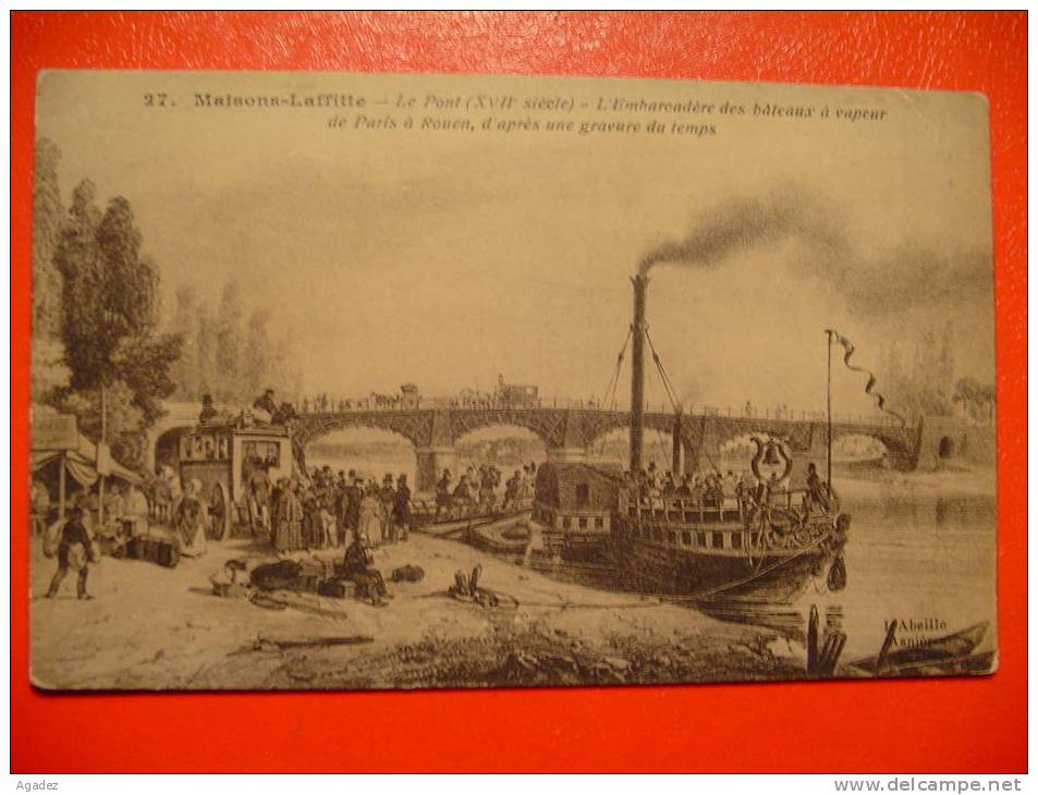 Maisons Lafitte Le Pont L'embarcadère Des Bateaux à Vapeur De Paris à Rouen D'après Une Gravure - Autres & Non Classés