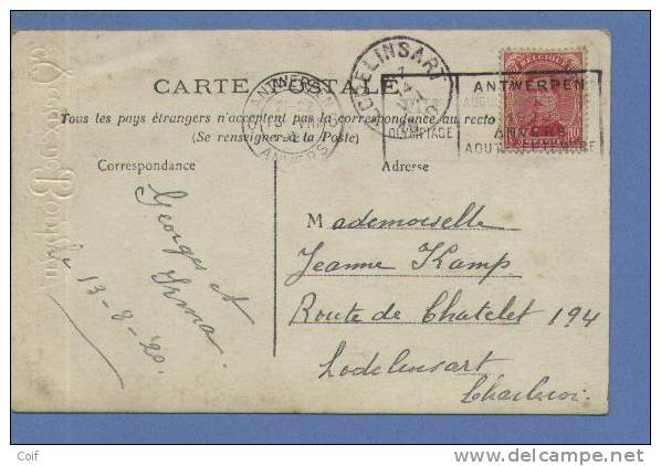 138 Op Kaart Met Mekanische Vlagstempel OLYMPIADE 1920 ANVERS Van ANTWERPEN / ANVERS 6 - Sommer 1920: Antwerpen