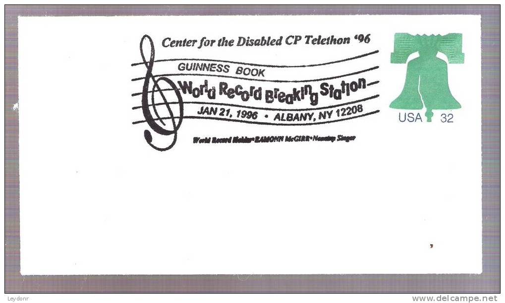 Center For The Disabled CP Telethon '96 - Guinness Book - World Record Breaking Station - Event Covers