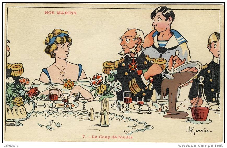 Carte Postale Illustrateur Gervèse - Série Nos Marins - 7 Le Coup De Foudre - Repas, Capitaine - Gervese, H.